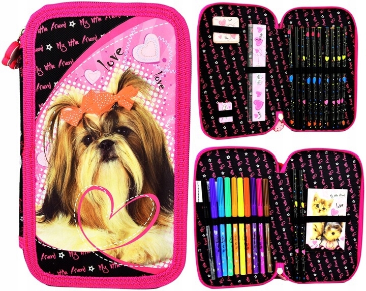 Školský peračník - Puzdro na ceruzku s dvoma chambermi so zariadením Shih Tzu