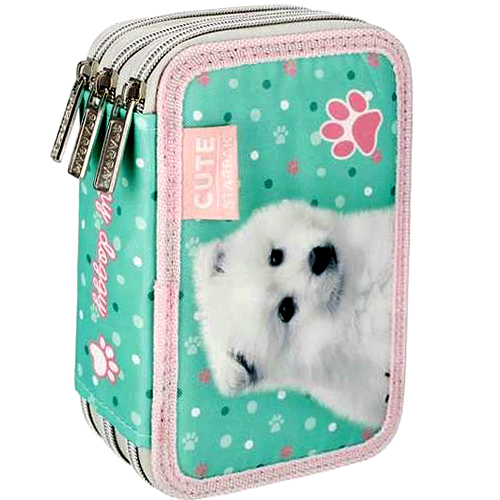 Školský peračník - Tri -Chamber School Cencil Case s Doggy Equipment