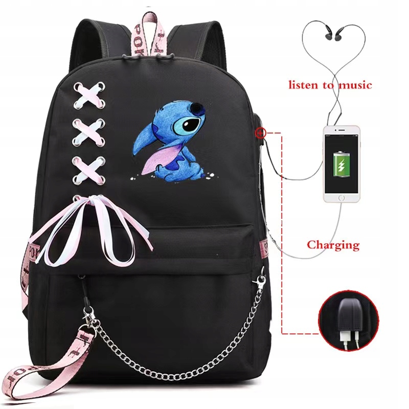 Batoh školy A4 USB. Veľké vzory Stich Lilo