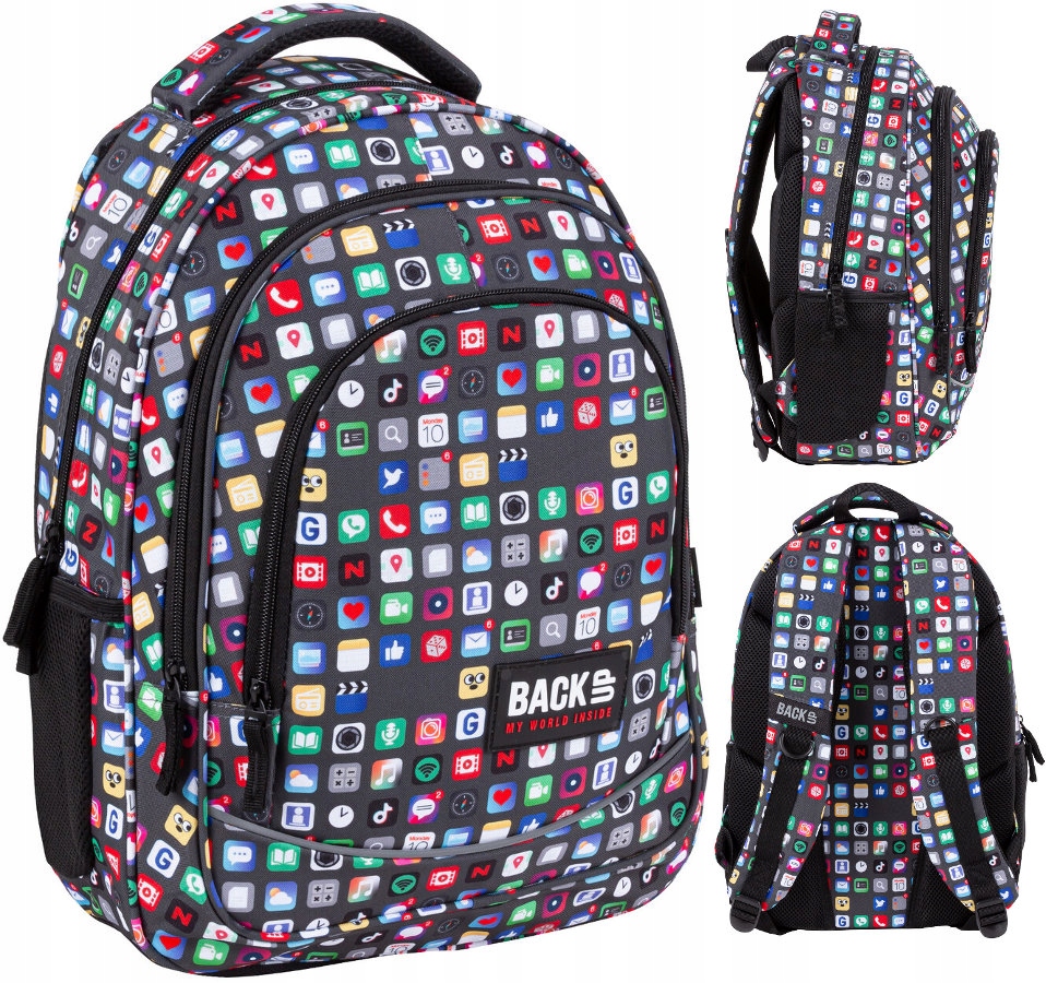 Multi -Chamber School Backpack záložné odtiene šedej a striebornej, viacnásobnej 26 l