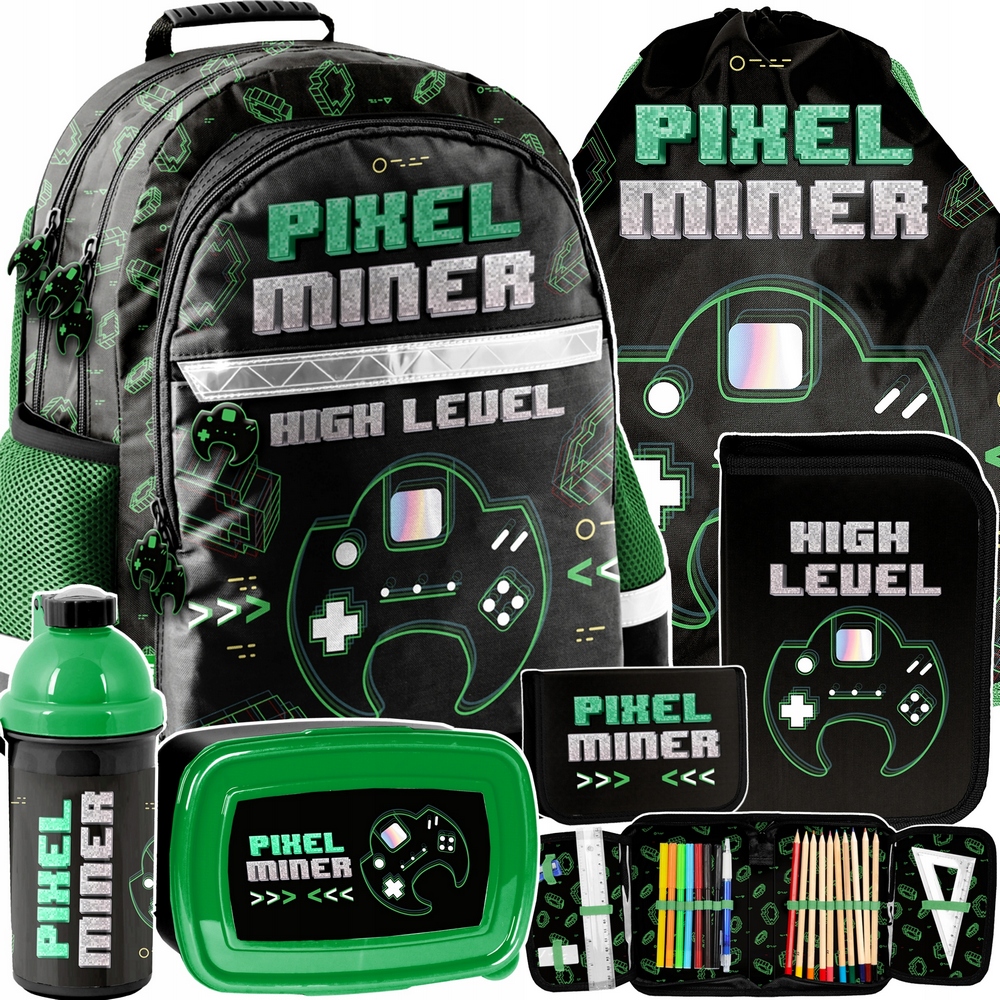 Aktovka - Paso 5in1 School Backpack for Boy Pixel Miner