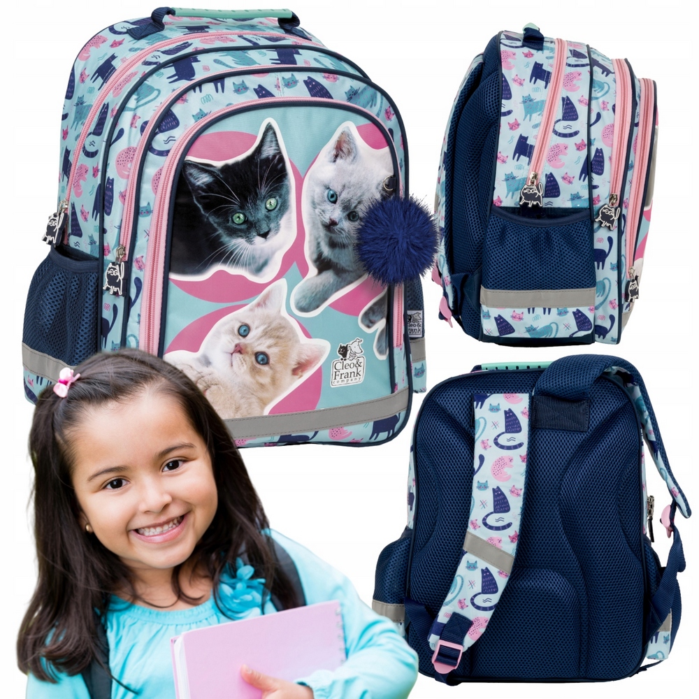 Backpack School Bag Two -Chamber Reflectors Cats