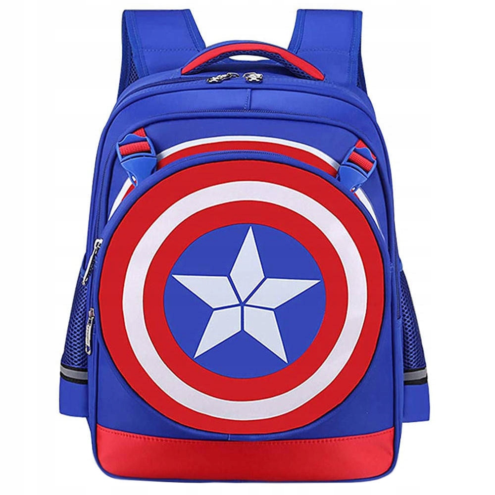 Multi -Chamber School Backpack Captain America Local robí odtiene červenej farby, odtiene modrej
