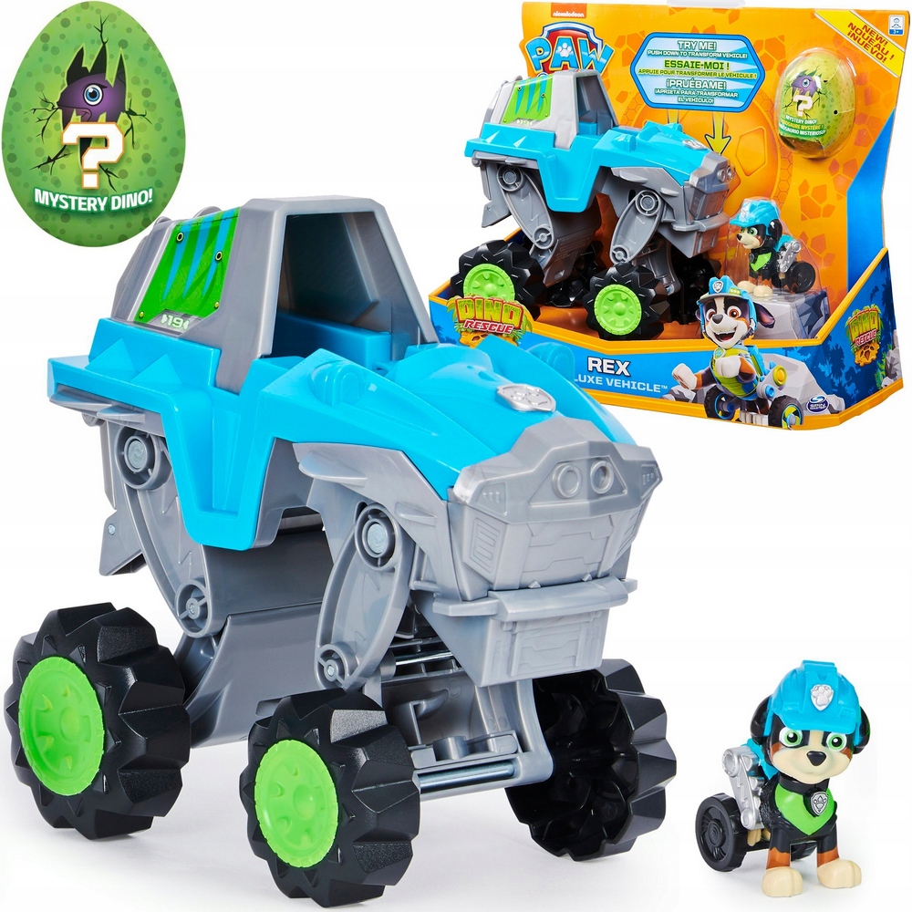 Rozpravkové auto - PAW PATROL DINO ZÁCHRANNÉ DELUXE VOZIDLO A REX POSTAVIČKA