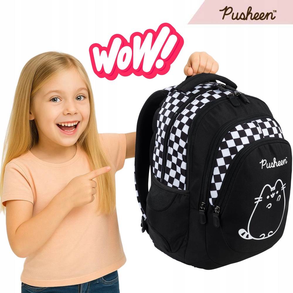 Školský Batoh Pusheen pre Dievčatá s Moderným Kockovaným Vzorom