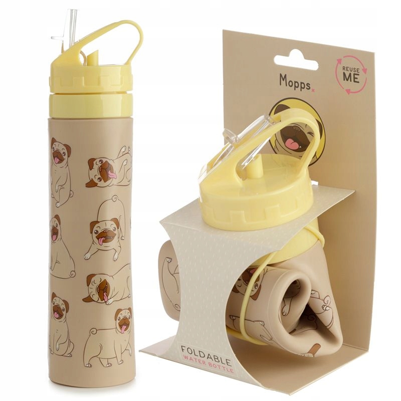 Detský desiatový box, fľaša - MOPS Dogs skladacia fľaša, silikón 600 ml BPA 0%