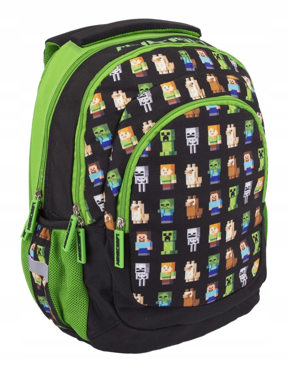 Multi -Chamber School Backpack Minecraft Astra Black, odtiene zelenej 20 l