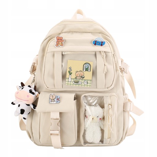 Multi -Chamber School Backpack Kawaii Innmarka White