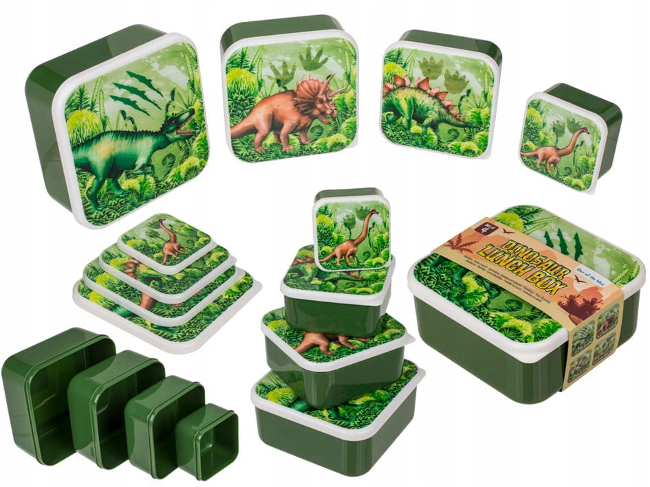 Detský desiatový box, fľaša - Obedové boxy Dinosaury 4ks Súprava kontajnerov