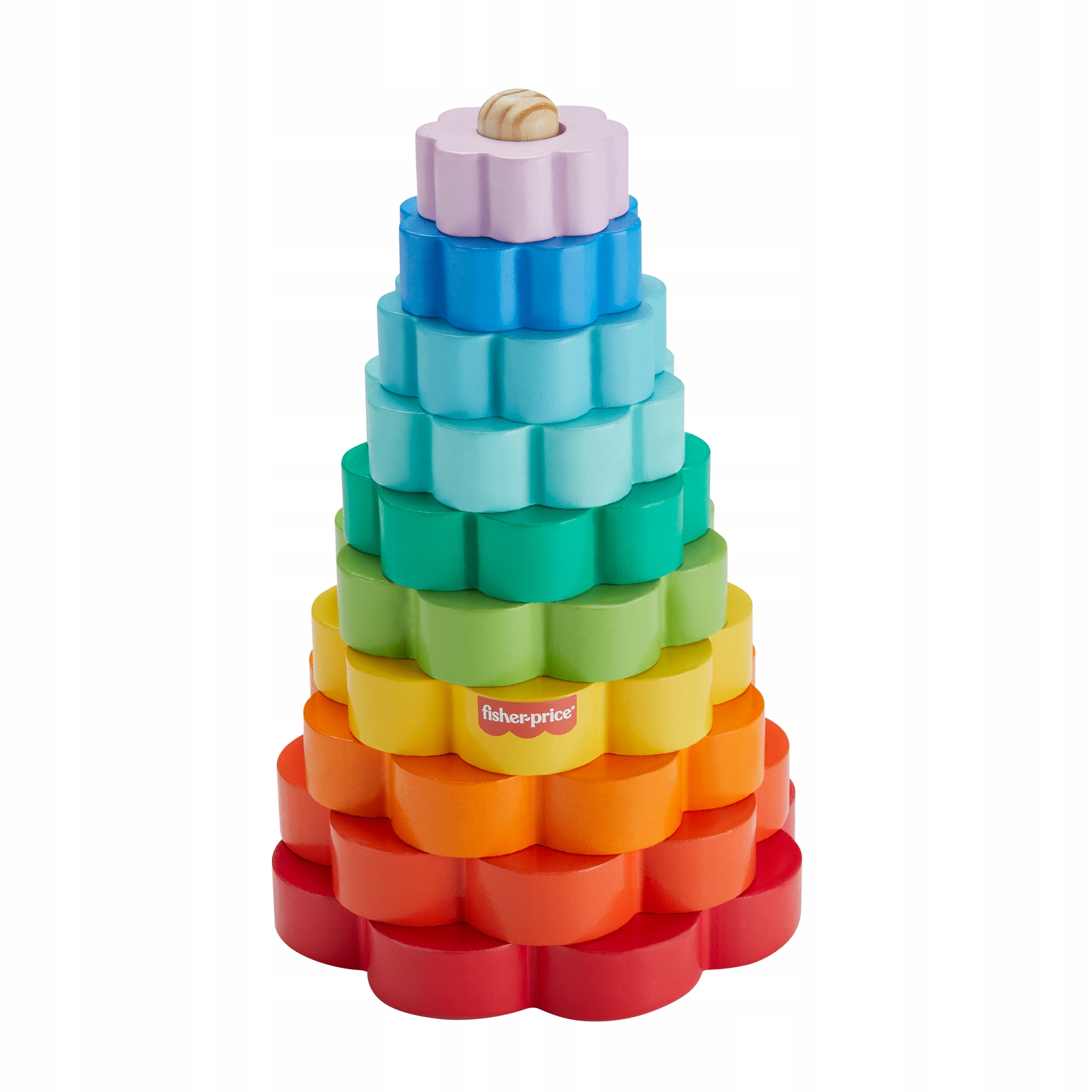 Fisher-Price Drevená hračka Pyramída s farebnými kvetmi 18m+ HXT77