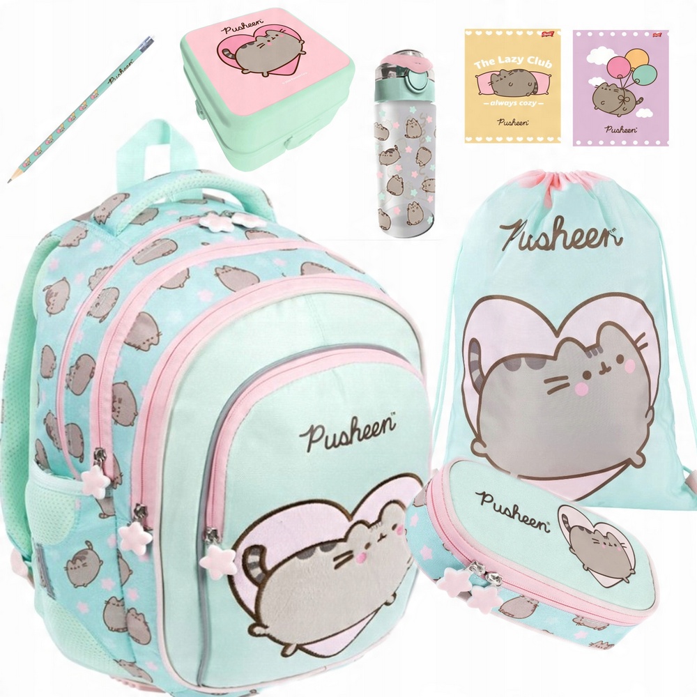 Školský batoh Pusheen Mint - set 8v1 pre 1. až 3. triedu