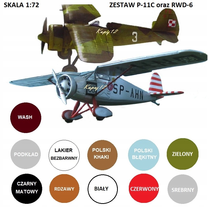 SADA 2 MODELOV na nalepenie základného náteru P-11c a RWD-6, modelovacích farieb..