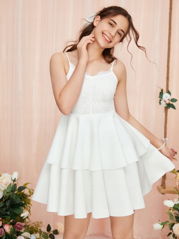 Dievčenské šaty - Shein White Elegantné šaty R.164 D002102