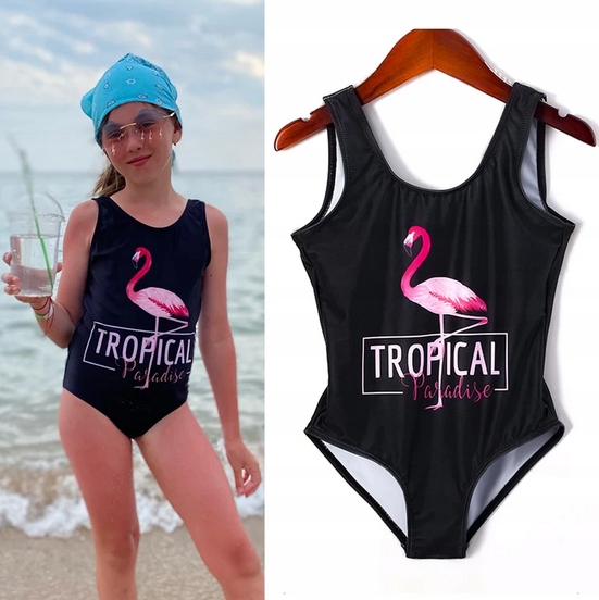 Detské plavky - Jeden -kus outfit. 140 biela, čierna