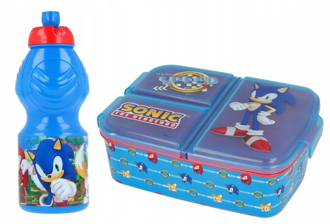 Detský desiatový box, fľaša - Sonic Breakfast s priečkami + fľaša