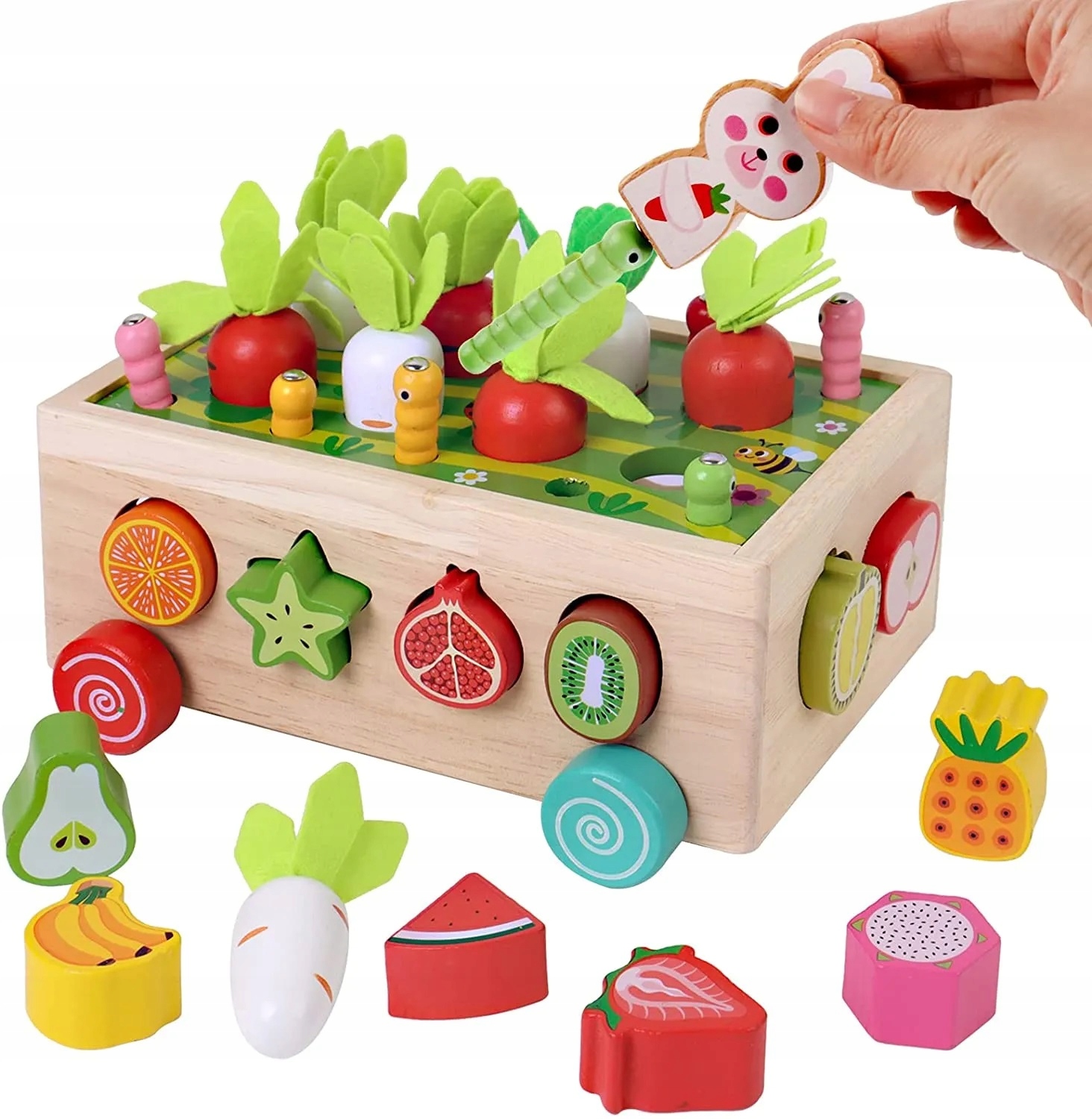 Triedička - SORTER PUZZZLE DREVENÉ BLOKY ČERVY ZELENINA MOTESSORI PED HRA