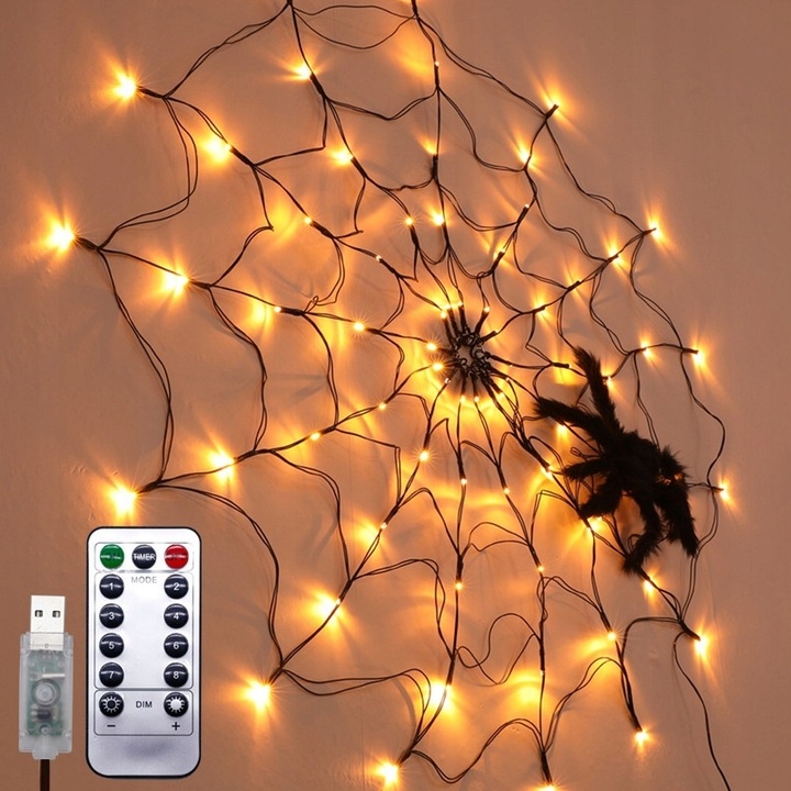 SPIDER WEB LAMPA 80 LED HALLOWEEN SPIDER S DIAĽKOVÝM OVLÁDANÍM