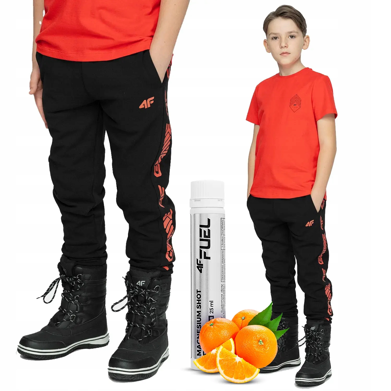 Tepláky 4f 164 čierna, červená