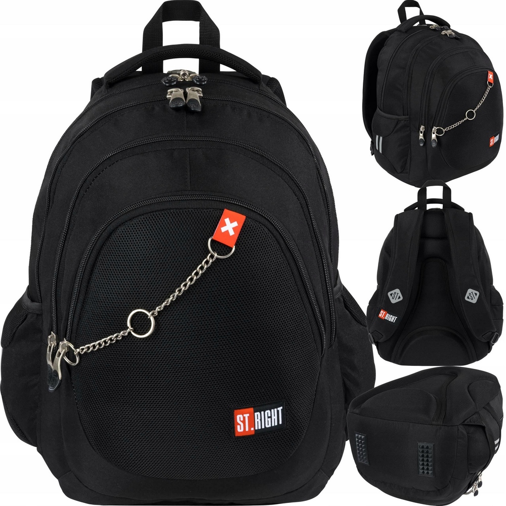 Mládežnícky školský batoh ST.RIGHT BLACK BP6 X WHITE s množstvom vreciek