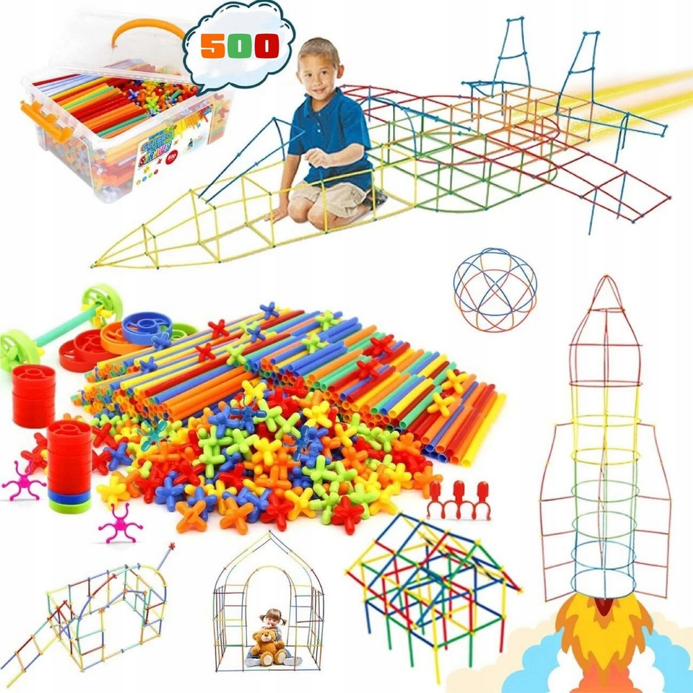 Stavebné slamky, bloky, palice 1200 ks, puzdro, 3D veľká súprava Cre