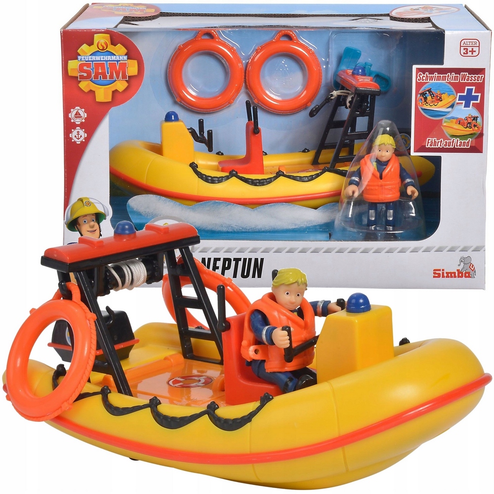 Rozpravkové auto - Hasič Sam łódź Motorówka Neptun + Simba Figurine