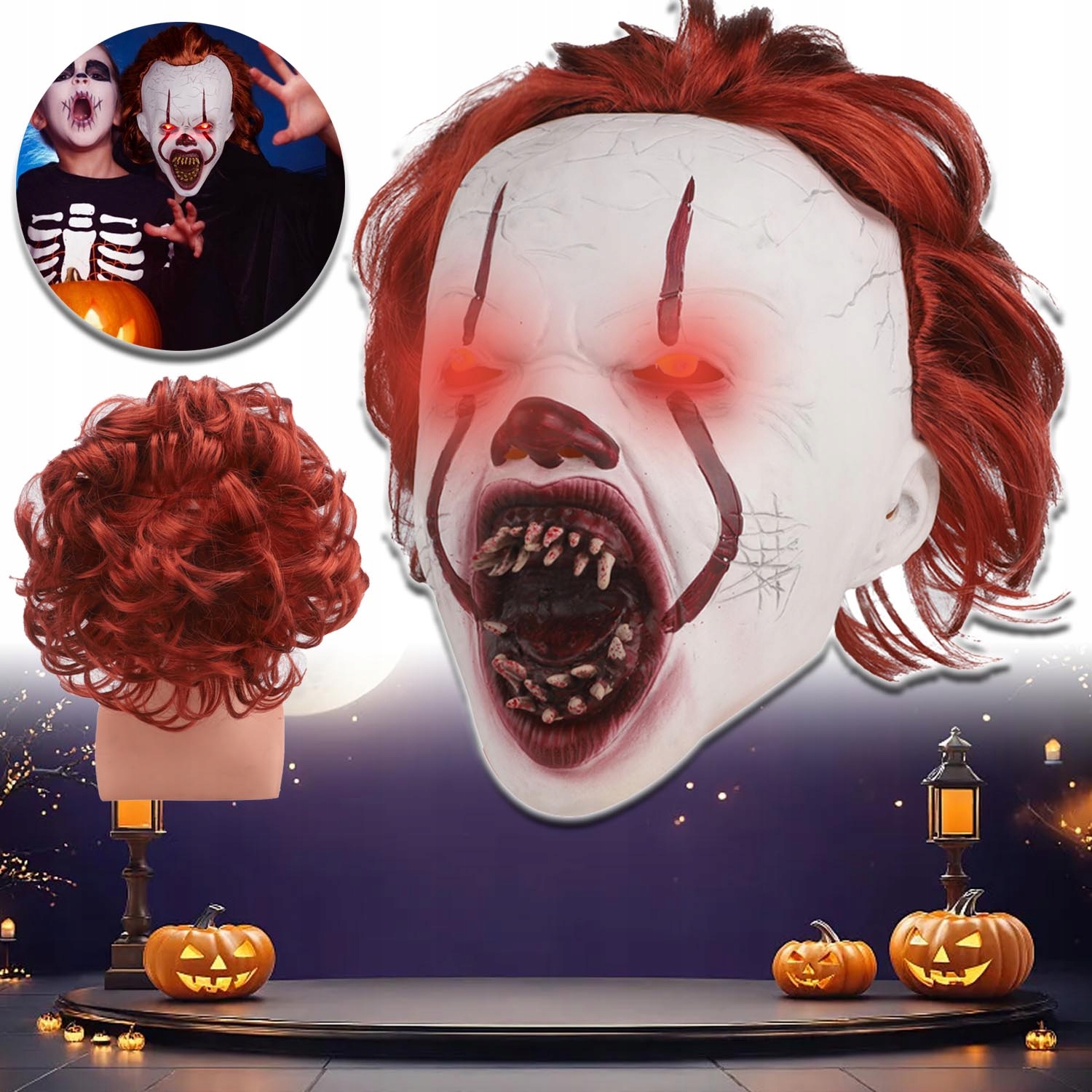 STRAŠIVÉ KLAUNSKÉ MASKY, HALLOWEENSKÉ STRAŠIVÉ MASKY COSPLAY DEKORÁCIE