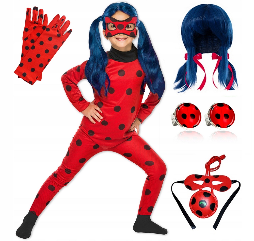 Kostým pre dievča - Biedronka Outfit + Parochňa + rukavice 110/116 m
