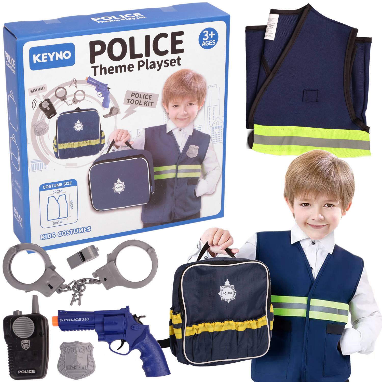 Kostým pre chlapca- Policajt outfit, Vest Pistol Set 8 El.