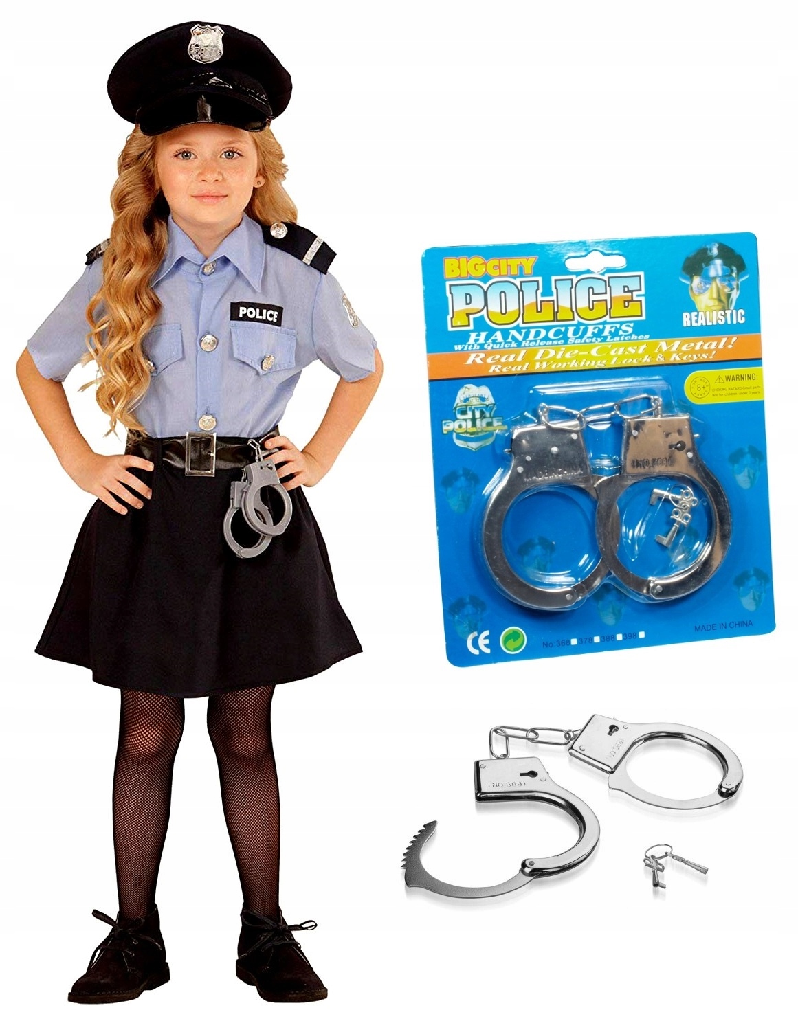 Kostým pre dievča - Americká policajná služba Outfit + kovové putá 110/116