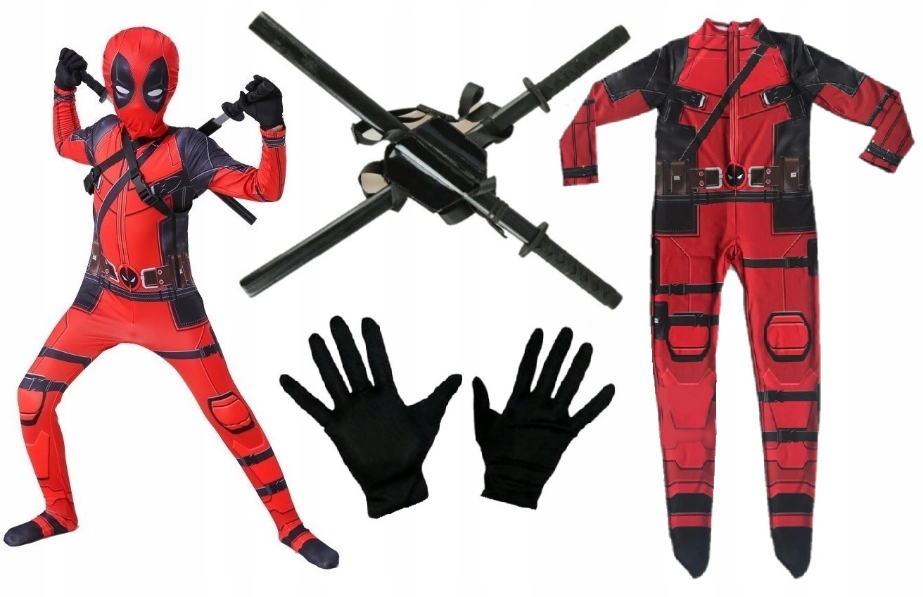 Kostým pre chlapca- Obliekanie kostýmu Deadpool kostým +2 meče 98/104