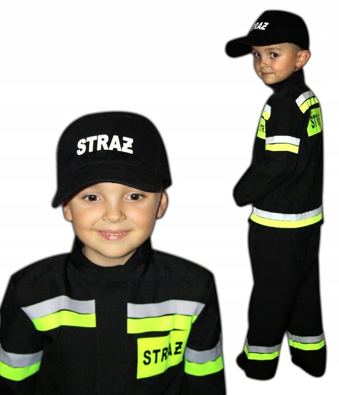 Kostým pre chlapca- Hasičské oblečenie čierna mikina nohavice čiapka 104/110
