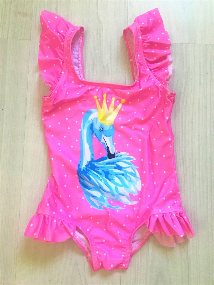 Detské plavky - Jeden -kus outfit. 104 biela, ružová