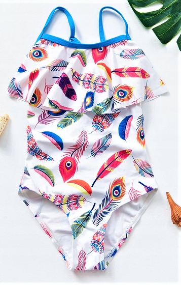 Detské plavky - Jeden -kus outfit. 146 biela, fialová, modrá, ružová