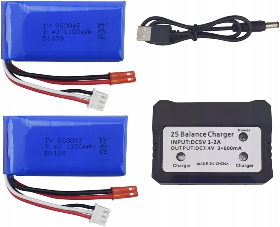 Sada 2 batérií 7,4 V 1100 mAh Nabíjačka WLtoys A949, A959, A969, A979, K929