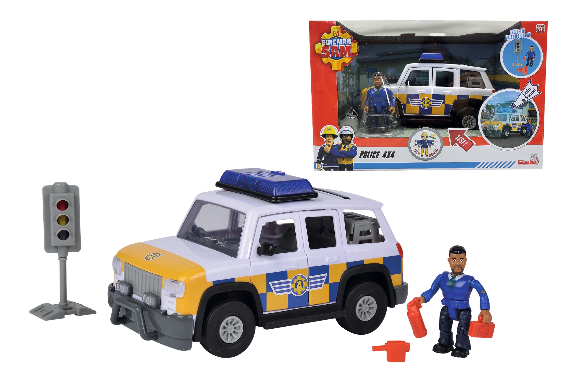 Simba Hasič Sam Policajný Jeep s figúrkou Malcolma 9251096