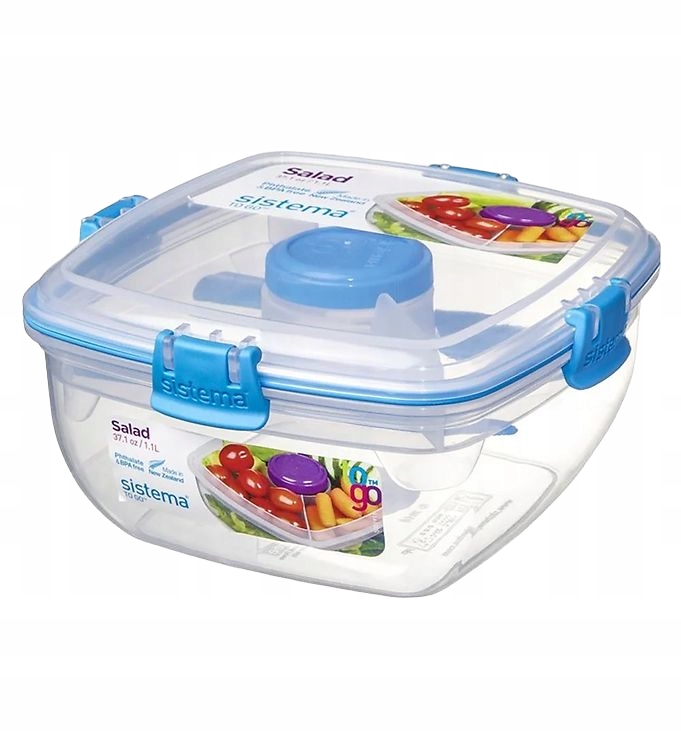 Detský desiatový box, fľaša - Sesterský šalát max 1,63 L príbory 5 modrých buniek