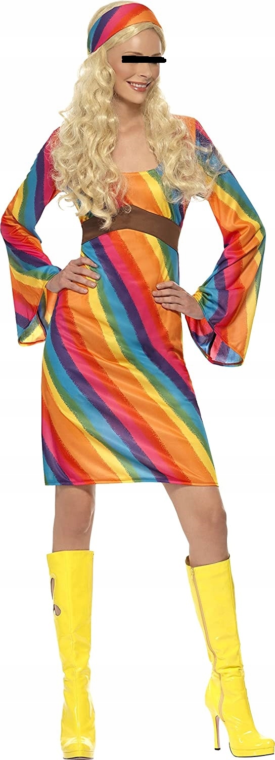 Kostým, maska - Dúhový kostým hippie, veľkosť L, karneval, hippie