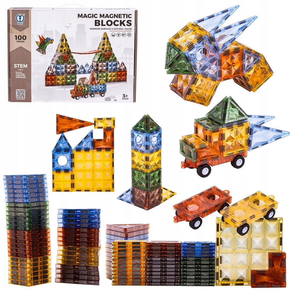Sada magnetických stavebných blokov Creative Train Tower 100 kusov
