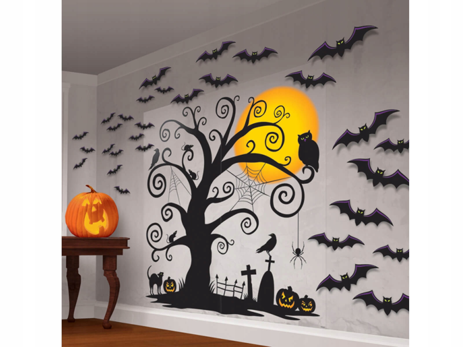 Dekorácia na stenu strašidelná halloweensky stromček