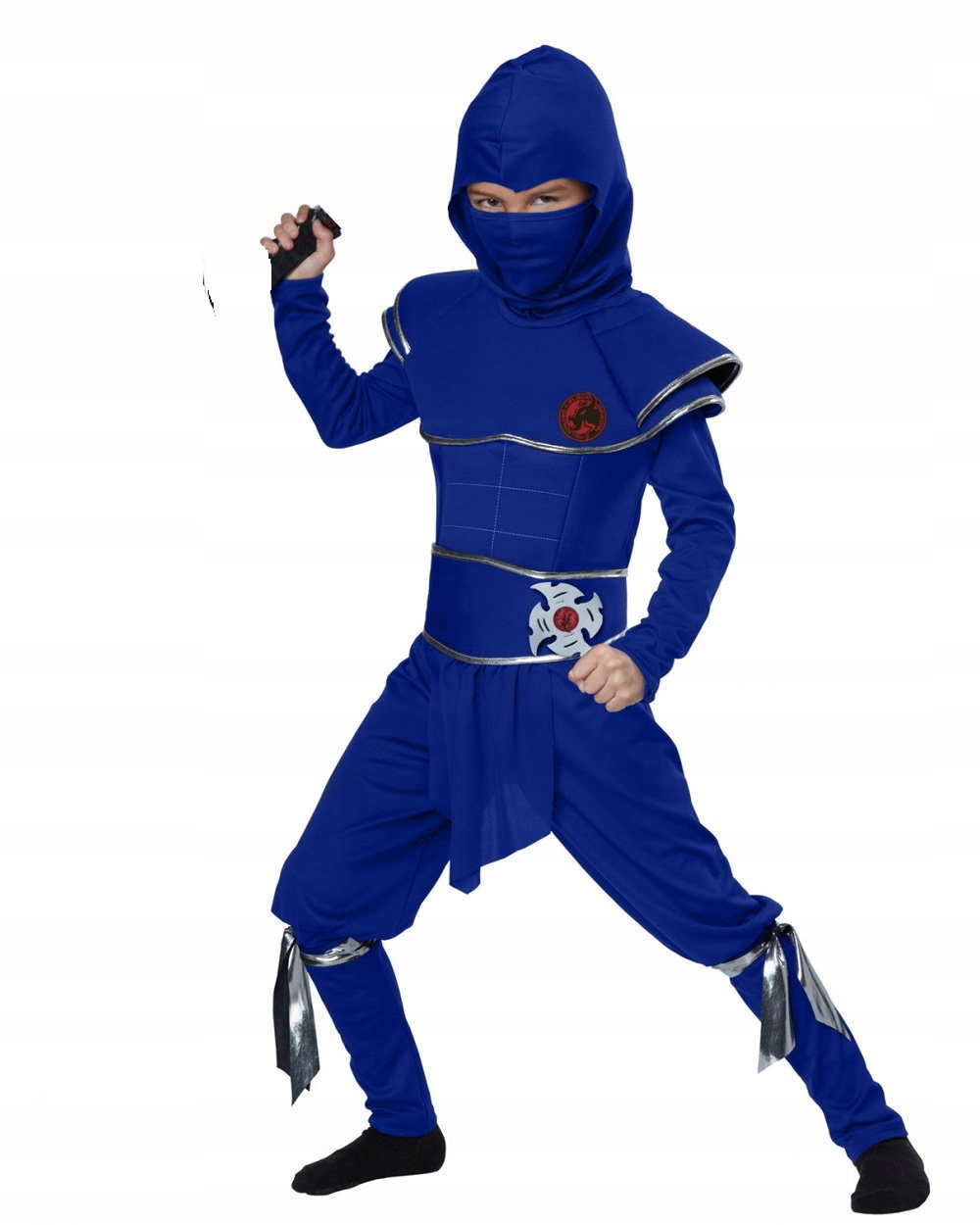 Kostým pre chlapca- Blue ninja outfit samurai svaly 120/130 nunchaku
