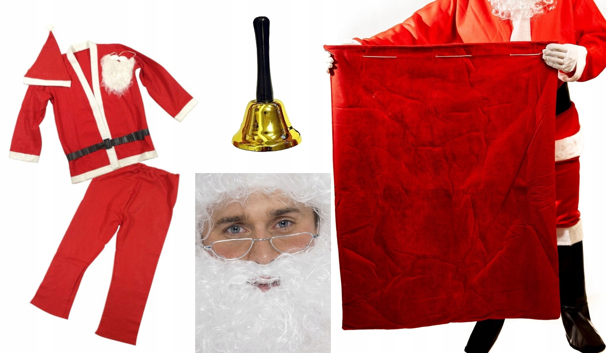 Kostým, maska - Outfit Santa Claus, sada 8 prvkov okuliarov