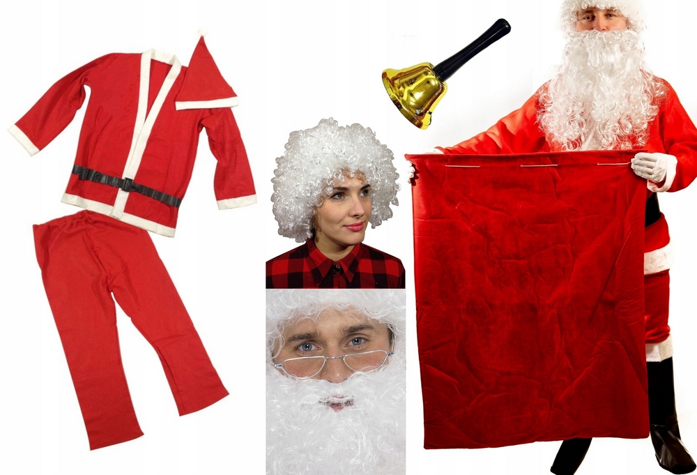 Kostým, maska - Outfit Santa Claus, sada 9 prvkov brady