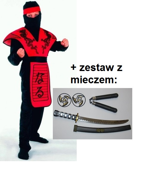 Kostým pre chlapca- Ninja Red Dragon (L) + Sword, Nunczako outfit