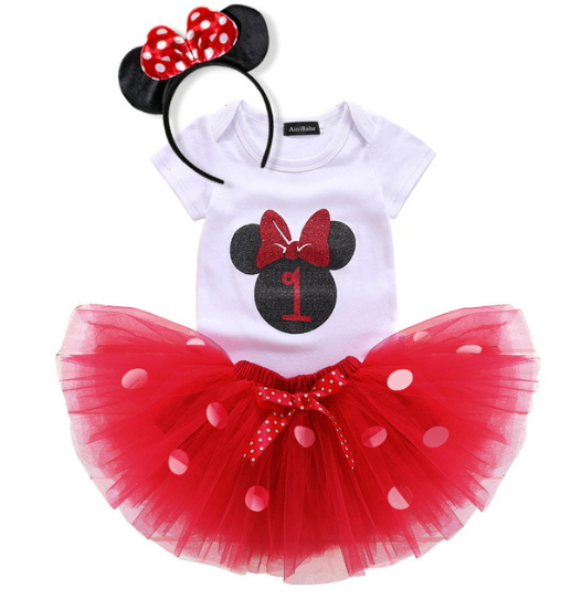 Detský komplet - Šaty sada jednoročného tutu myši Minnie 80