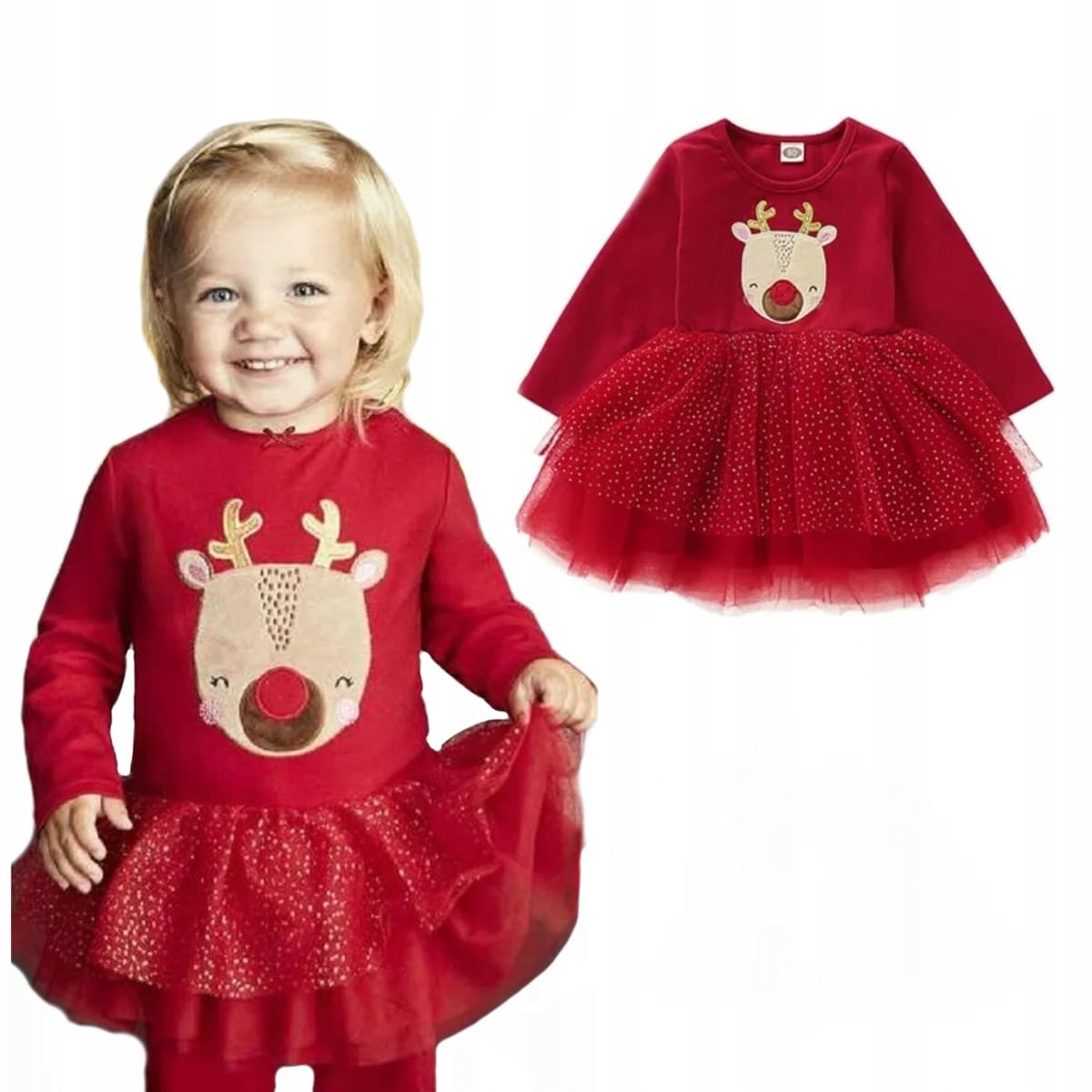 Dievčenské šaty - Červené vianočné šaty Reindeer Session 98 104