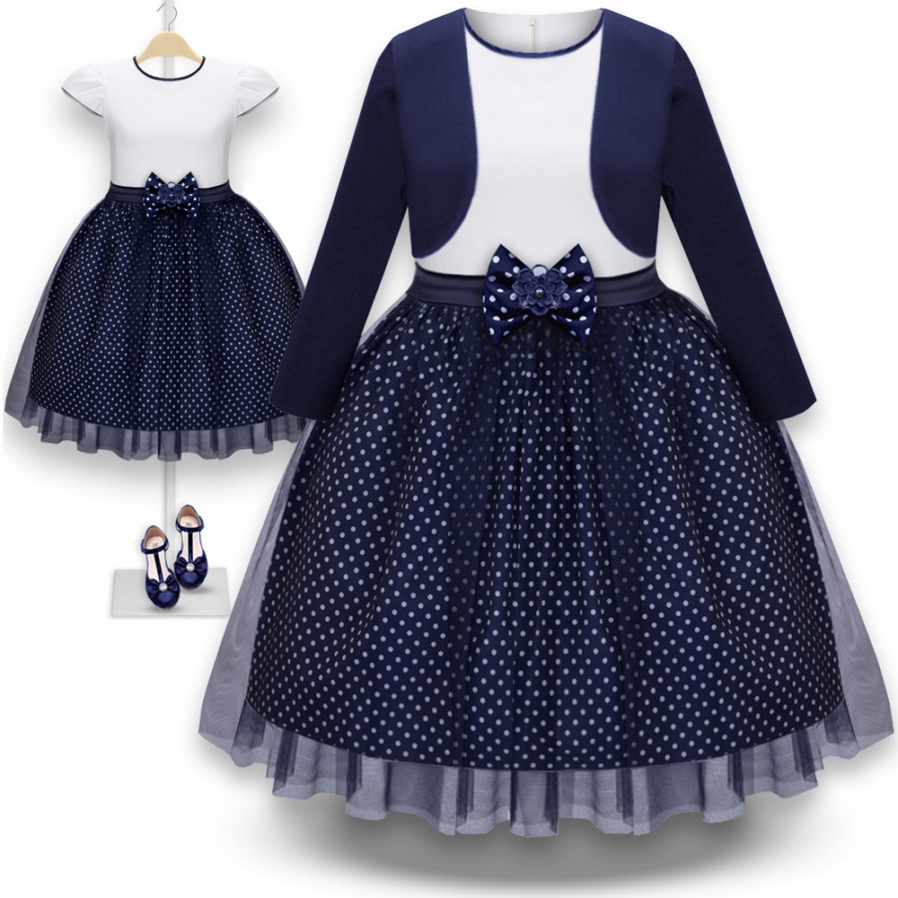 Dievčenské šaty - MIDI šaty formálne šaty Bolero Tulle Polka Dots Veľkosť 158