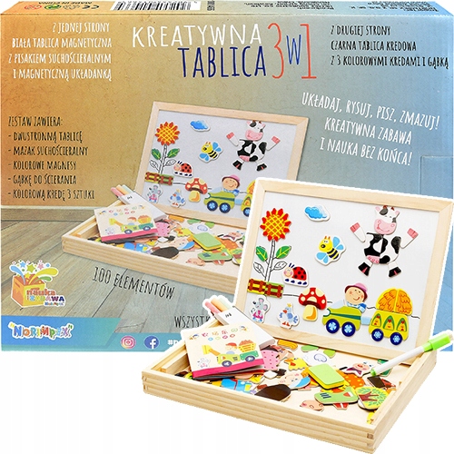 Kriedová, magnetická tabuľa - Magnetický bablic partner 3W1 Drevené