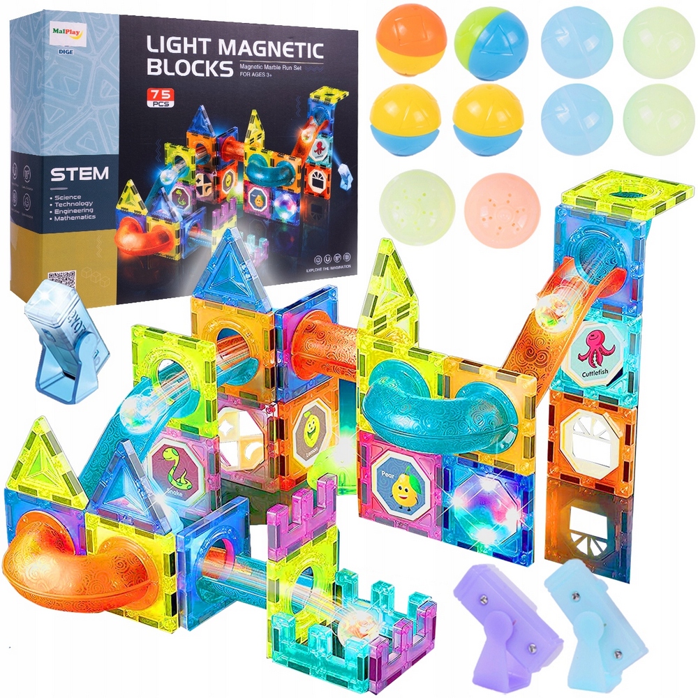 Magnetická stavebnica - DRÁŽOVÉ MAGNETICKÉ BLOKY SVETELNÁ VZDELÁVACIA KONŠTRUKCIA 75 EL PRE DETI