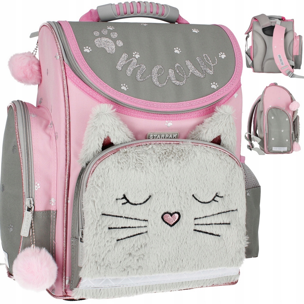 Schoolbag School Backpack Kitty Fur s mačiatkou