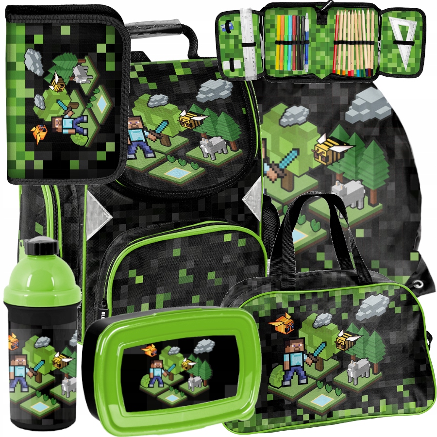Aktovka - School School Bag Pixel Backpack- Mega Set !!